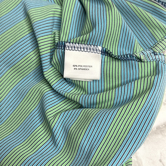 Peter Millar summer comfort polo. Light blue and green striped. Size large - Picture 6 of 9